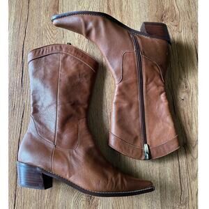 Anne Klein Vtg Brown Leather Western Block Heel Boots Size 6
